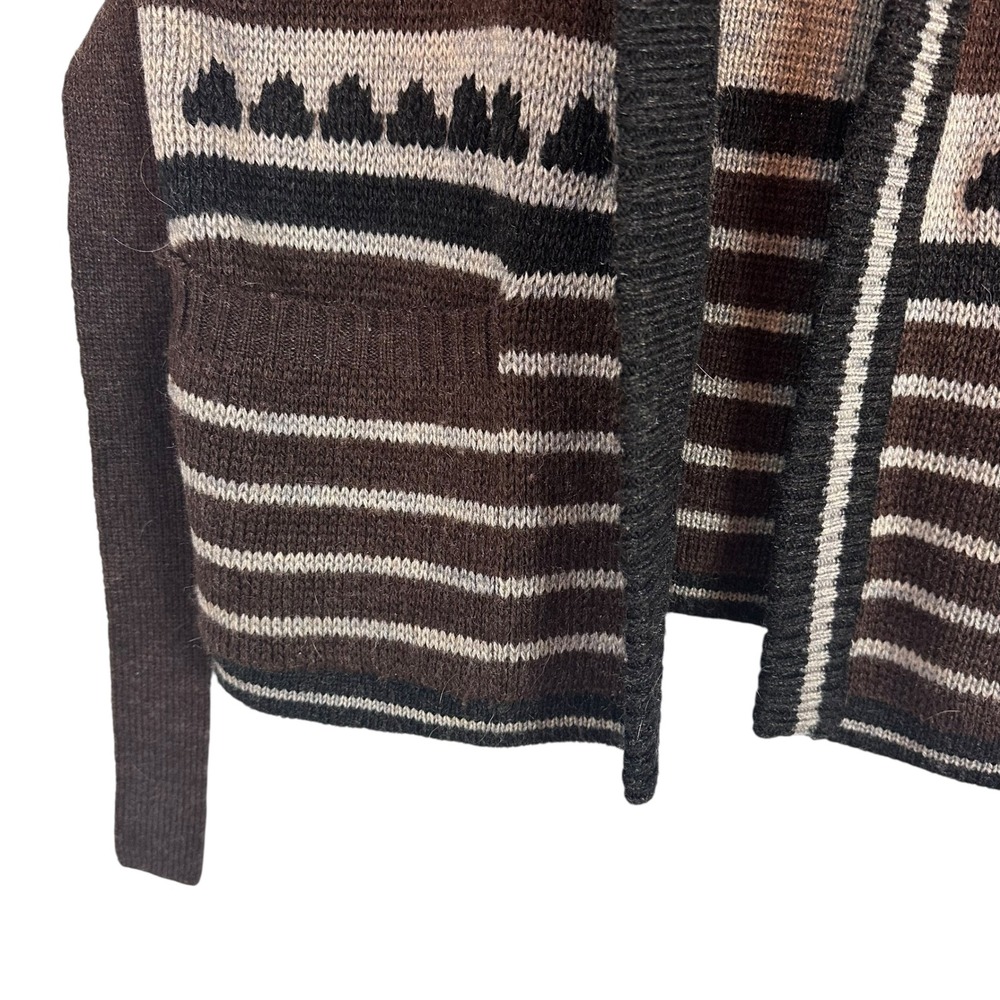 Fair Isle Cardigan Sweater Belted Chunky Knit Vintage Grandpa Unisex M - Picture 9 of 10